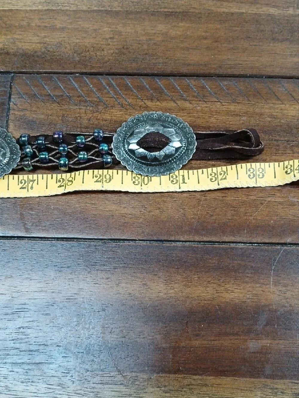 Brown Leather Western Concho Beaded Belt
